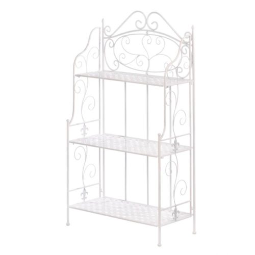 WHITE BASKET WEAVE BAKERS RACK