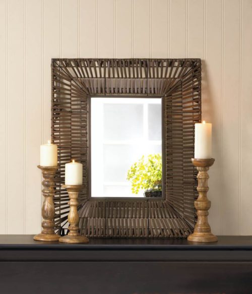 FAUX RATTAN RECTANGULAR WALL MIRROR