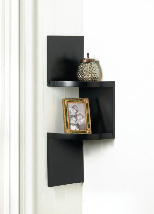 ZIG ZAG 2-TIER CORNER WALL SHELF – BLACK