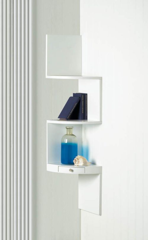 WHITE CORNER TRIPLE SHELVES WITH DRAWER