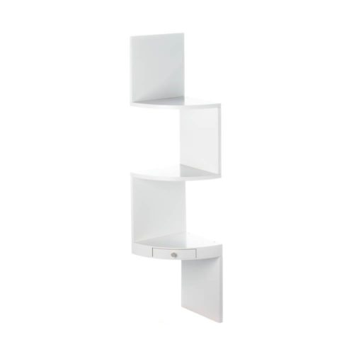 WHITE CORNER TRIPLE SHELVES WITH DRAWER