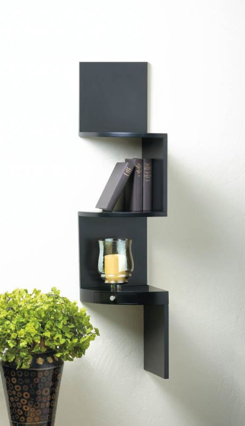 3-TIER BLACK CORNER SHELF WITH DRAWER