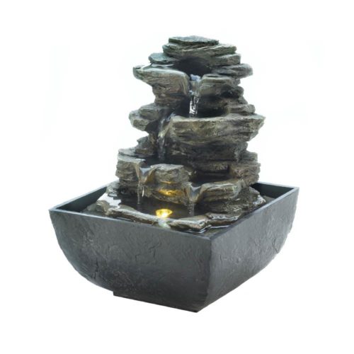 TIERED ROCK FORMATION TABLETOP FOUNTAIN